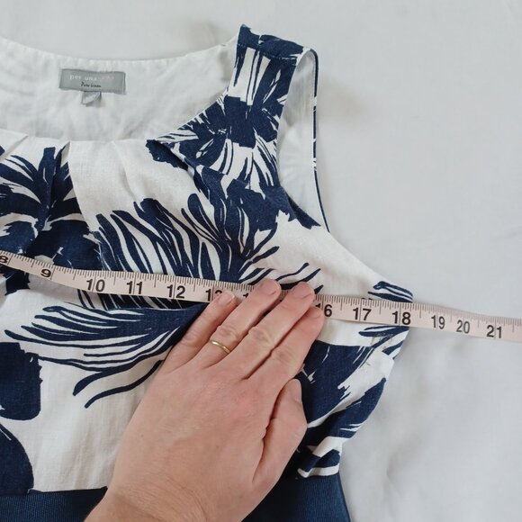 Per Una Floral Linen Dress Pure Linen Blue White Sleeveless Tropical Size 10 - Picture 11 of 14